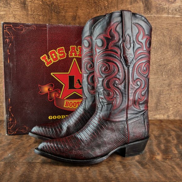 Los Altos Men's Black Cherry Teju Lizard Cowboy Boots 990718 Sz 10 EE STUNNING! - Picture 5 of 14